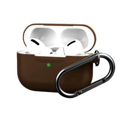 Коричневый силиконовый чехол для AirPods Pro 2 с карабином