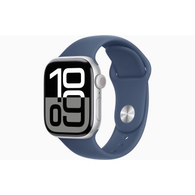 Apple Watch Series 10, GPS, 42mm, Aluminum Silver, Rubber Sport Band «Denim», S/M