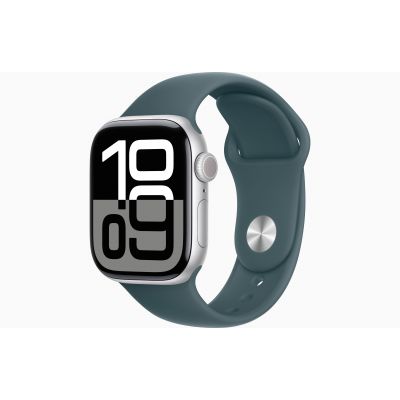 Apple Watch Series 10, GPS, 42mm, Aluminum Silver, Rubber Sport Band «Lake Green», S/M