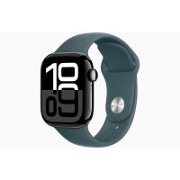 Apple Watch Series 10, GPS, 42mm, Aluminum Jet Black, Rubber Sport Band «Lake Green», S/M