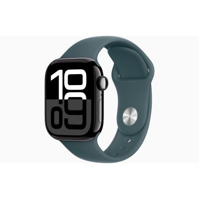 Apple Watch Series 10, GPS, 42mm, Aluminum Jet Black, Rubber Sport Band «Lake Green», M/L