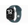 Apple Watch Series 10, GPS, 42mm, Aluminum Jet Black, Rubber Sport Band «Lake Green», S/M