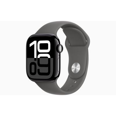Apple Watch Series 10, GPS, 42mm, Aluminum Jet Black, Rubber Sport Band «Stone Gray», M/L