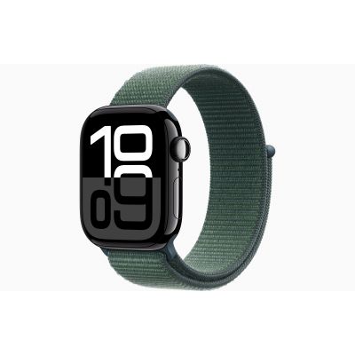 Apple Watch Series 10, GPS, 42mm, Aluminum Jet Black, Textile Sport Loop «Lake Green»