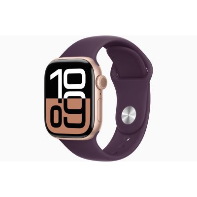 Apple Watch Series 10, GPS, 42mm, Aluminum Rose Gold, Rubber Sport Band «Plum», S/M
