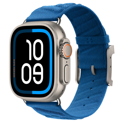 Apple Watch Hermes Ultra 4, 49mm, Natural Titanium, En Mer, Bleu Hydra