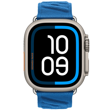 Apple Watch Hermes Ultra 4, 49mm, Natural Titanium, En Mer, Bleu Hydra