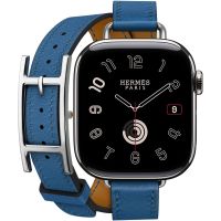 Apple Watch Hermes Series 10 42mm, H42DAPS, Silver Titanium, Double Tour Hapi Attelage, Bleu de France