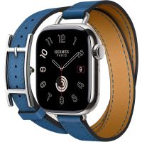 Apple Watch Hermes Series 10 42mm, H42DAPS, Silver Titanium, Double Tour Hapi Attelage, Bleu de France