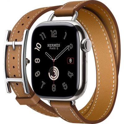 Apple Watch Hermes Series 10 42mm, H42DAPB, Silver Titanium, Double Tour Hapi Attelage, Gold