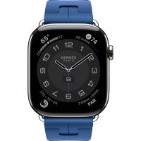 Apple Watch Hermes Series 10 46mm, MXJR3, Silver Titanium, Kilim Single Tour, Bleu de France