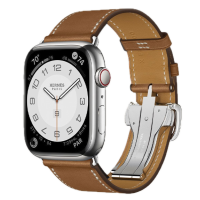 Apple Watch Hermes Series 10 46mm, Silver Titanium, Barénia Leather Single Tour Deployment Buckle, Fauve