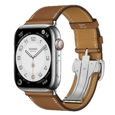 Apple Watch Hermes Series 10 46mm, Silver Titanium, Barénia Leather Single Tour Deployment Buckle, Fauve