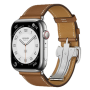 Apple Watch Hermes Series 10 46mm, Silver Titanium, Barénia Leather Single Tour Deployment Buckle, Fauve