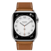 Apple Watch Hermes Series 10 46mm, Silver Titanium, Barénia Leather Single Tour Deployment Buckle, Fauve