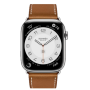 Apple Watch Hermes Series 10 46mm, Silver Titanium, Barénia Leather Single Tour Deployment Buckle, Fauve