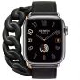 Apple Watch Hermes Series 9 41mm, Двойной кожаный ремешок черного цвета с кожаной цепью