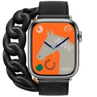 Apple Watch Hermes Series 9 41mm, Двойной кожаный ремешок черного цвета с кожаной цепью