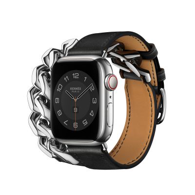 Apple Watch Hermes Series 9 41mm, Noir Swift Leather Gourmette Metal Double Tour
