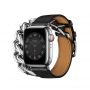 Apple Watch Hermes Series 9 41mm, Noir Swift Leather Gourmette Metal Double Tour
