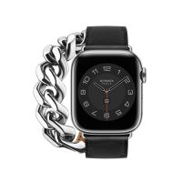 Apple Watch Hermes Series 9 41mm, Noir Swift Leather Gourmette Metal Double Tour