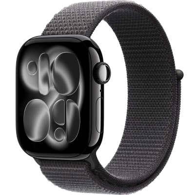 Apple Watch Series 11, 42mm, Aluminum Jet Black, Dark Gray Textile Sport Loop