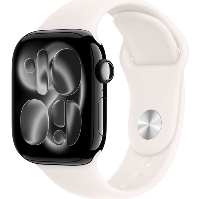 Apple Watch Series 11, 42mm, Aluminum Jet Black, Light Blush Sport Band - M/L