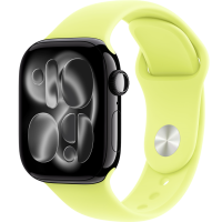 Apple Watch Series 11, 42mm, Aluminum Jet Black, Neon Yellow Sport Band - S/M