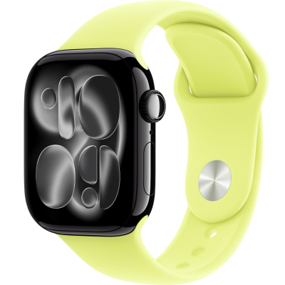 Apple Watch Series 11, 42mm, Aluminum Jet Black, Neon Yellow Sport Band - M/L