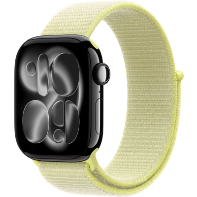 Apple Watch Series 11, 42mm, Aluminum Jet Black, Neon Yellow Textile Sport Loop