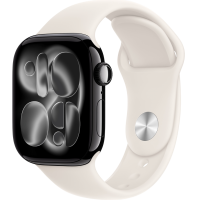 Apple Watch Series 11, 42mm, Aluminum Jet Black, Starlight Sport Band - S/M