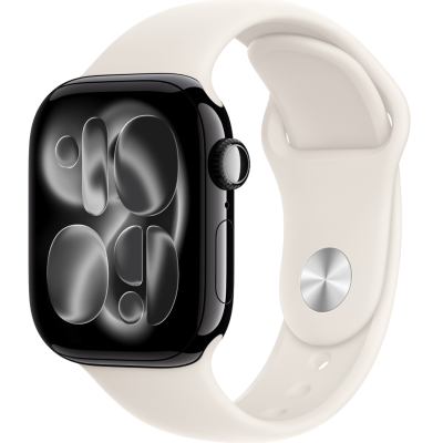 Apple Watch Series 11, 42mm, Aluminum Jet Black, Starlight Sport Band - M/L