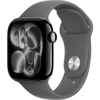 Apple Watch Series 11, 42mm, Aluminum Jet Black, Stone Gray Sport Band - M/L