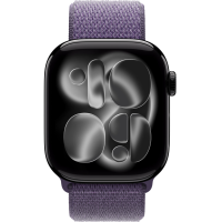 Apple Watch Series 11, 42mm, Aluminum Jet Black, Purple Fog Textile Sport Loop