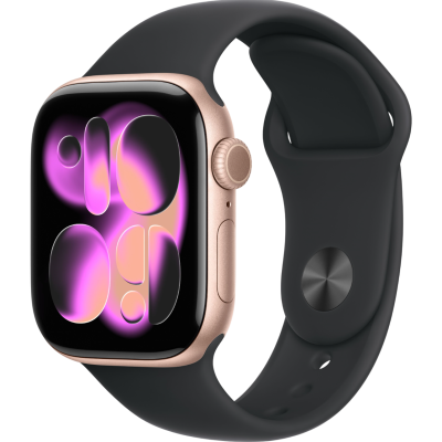 Apple Watch Series 11, 42mm, Aluminum Rose Gold, Black Sport Band - M/L