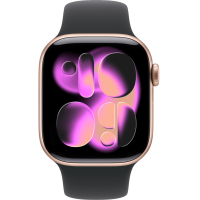 Apple Watch Series 11, 42mm, Aluminum Rose Gold, Black Sport Band - S/M