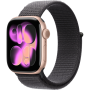 Apple Watch Series 11, 42mm, Aluminum Rose Gold, Dark Gray Textile Sport Loop