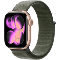 Apple Watch Series 11, 42mm, Aluminum Rose Gold, Forest Textile Sport Loop