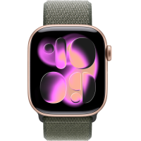 Apple Watch Series 11, 42mm, Aluminum Rose Gold, Forest Textile Sport Loop