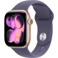 Apple Watch Series 11, 42mm, Aluminum Rose Gold, Purple Fog Sport Band - S/M