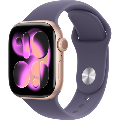 Apple Watch Series 11, 42mm, Aluminum Rose Gold, Purple Fog Sport Band - S/M