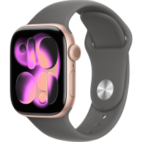 Apple Watch Series 11, 42mm, Aluminum Rose Gold, Stone Gray Sport Band - S/M