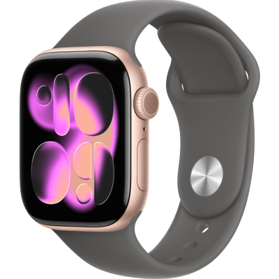 Apple Watch Series 11, 42mm, Aluminum Rose Gold, Stone Gray Sport Band - S/M