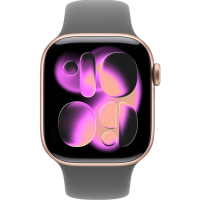 Apple Watch Series 11, 42mm, Aluminum Rose Gold, Stone Gray Sport Band - S/M