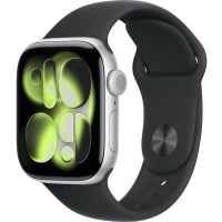 Apple Watch Series 11, 42mm, Aluminum Silver, Black Sport Band - S/M