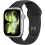 Apple Watch Series 11, 42mm, Aluminum Silver, Black Sport Band - S/M