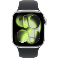Apple Watch Series 11, 42mm, Aluminum Silver, Black Sport Band - S/M