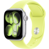 Apple Watch Series 11, 46mm, Aluminum Silver, Neon Yellow Sport Band - M/L