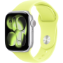 Apple Watch Series 11, 46mm, Aluminum Silver, Neon Yellow Sport Band - M/L