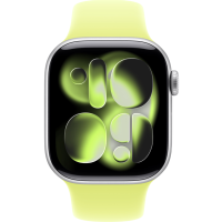 Apple Watch Series 11, 46mm, Aluminum Silver, Neon Yellow Sport Band - M/L